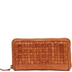 Portafoglio Donna Zip Around in Pelle Color Cognac Intrecciata Gianni Conti