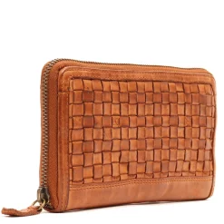 Portafoglio Donna Zip Around in Pelle Color Cognac Intrecciata Gianni Conti