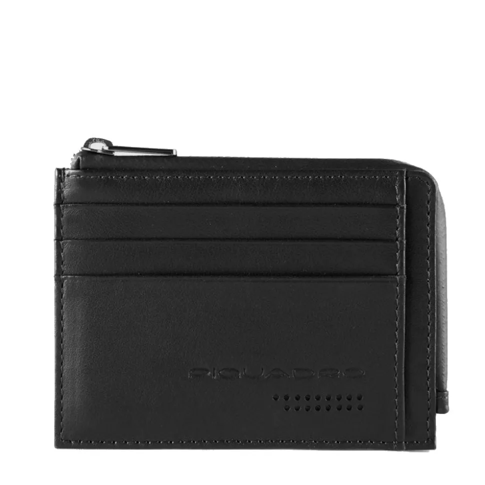 Portafoglio Porta Carte PIQUADRO In Pelle Nera Linea Urban Chiuso con Zip
