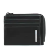 Portafoglio Porta Carte PIQUADRO In Pelle Nera Linea Blue Square Chiuso con Zip
