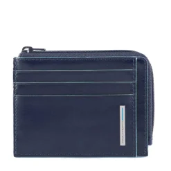 Portafoglio Porta Carte PIQUADRO In Pelle Blu Linea Blue Square Chiuso con Zip