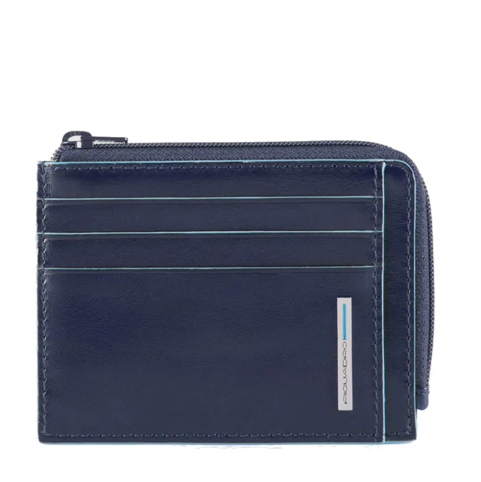 Portafoglio Porta Carte PIQUADRO In Pelle Blu Linea Blue Square Chiuso con Zip