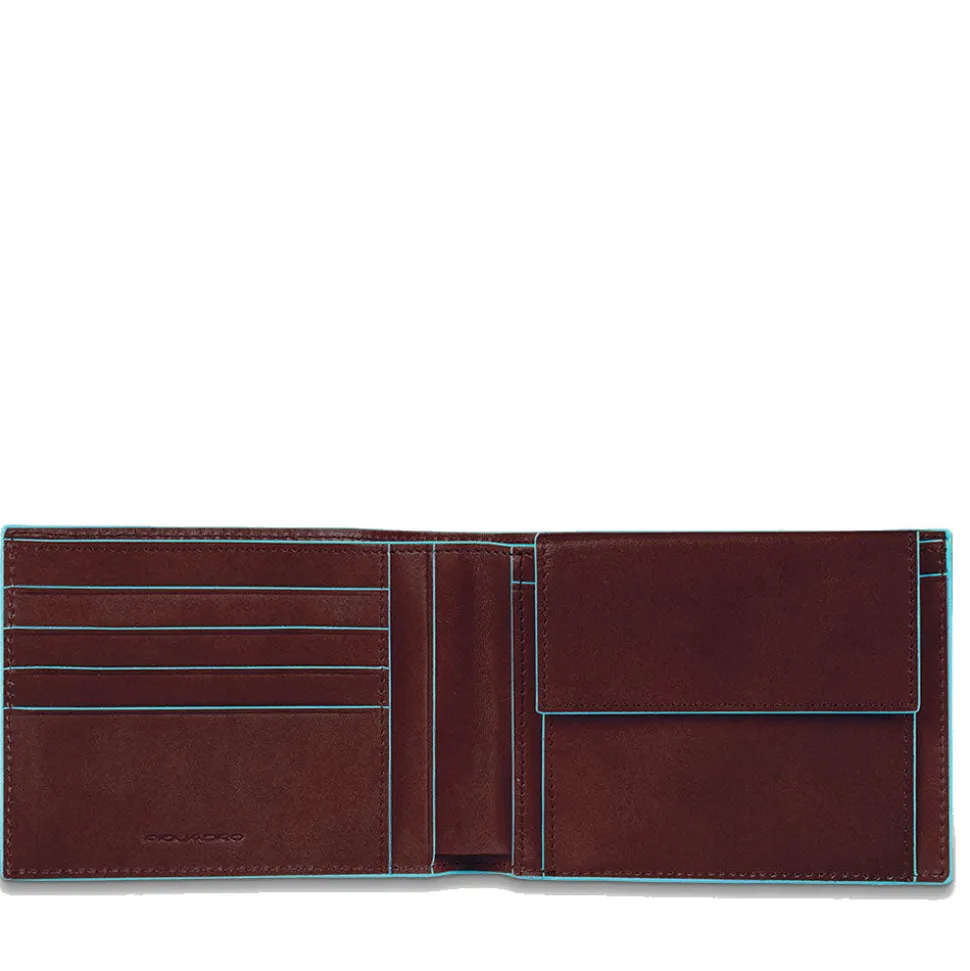 Portafoglio Uomo con Portamonete PIQUADRO in Pelle Mogano Linea Blue Square - PU257B2R