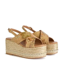 Sandali con Zeppa 8,5 cm 1A Classe Alviero Martini in Eco Nappa stampa Geo Classic 1120