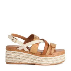 Sandali con Zeppa 6,5 cm 1A Classe Alviero Martini in Eco Nappa Bianca e Geo Classic 1113
