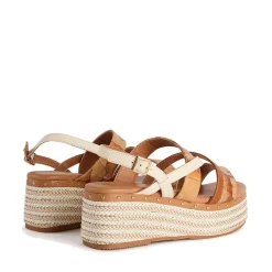 Sandali con Zeppa 6,5 cm 1A Classe Alviero Martini in Eco Nappa Bianca e Geo Classic 1113