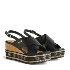 Sandali con Zeppa 8 cm 1A Classe Alviero Martini in Eco Nappa Nera 1118