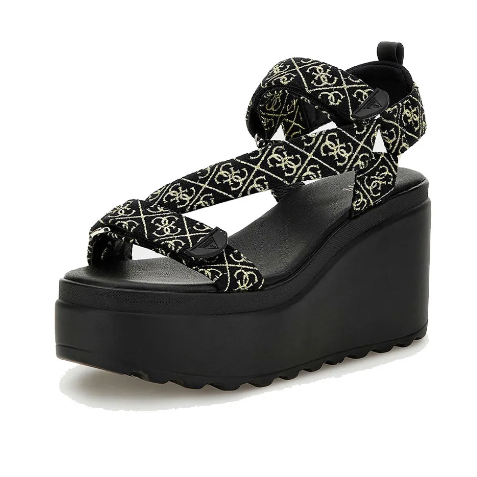 Sandali Donna con Zeppa GUESS linea Ocilia Colore Black - Platino