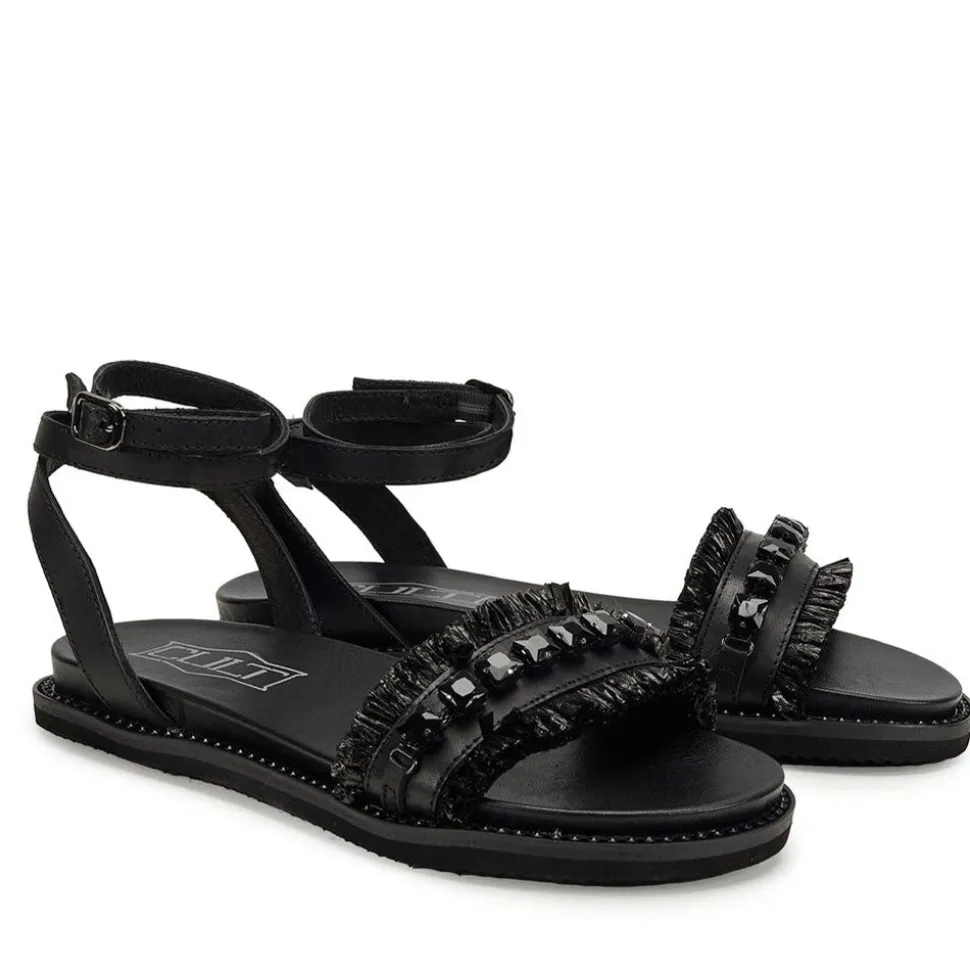 Sandali Donna CULT Roshelle 4276 in Pelle Colore Black con Borchie e Rafia