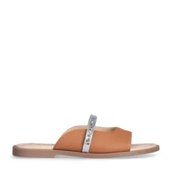 Sandali Flat LIU JO Amira 933 stampa Saffiano color Cuoio con Cinturino Silver