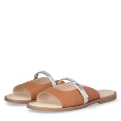 Sandali Flat LIU JO Amira 933 stampa Saffiano color Cuoio con Cinturino Silver