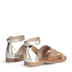 Sandali Flat LIU JO Sand 03 in Suede color Cognac con Inserti Metallizzati