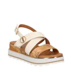 Sandali Platform 1A Classe Alviero Martini Bianco con Inserti Geo Beige 2193