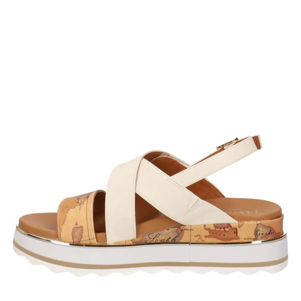 Sandali Platform 1A Classe Alviero Martini Bianco con Inserti Geo Beige 2193