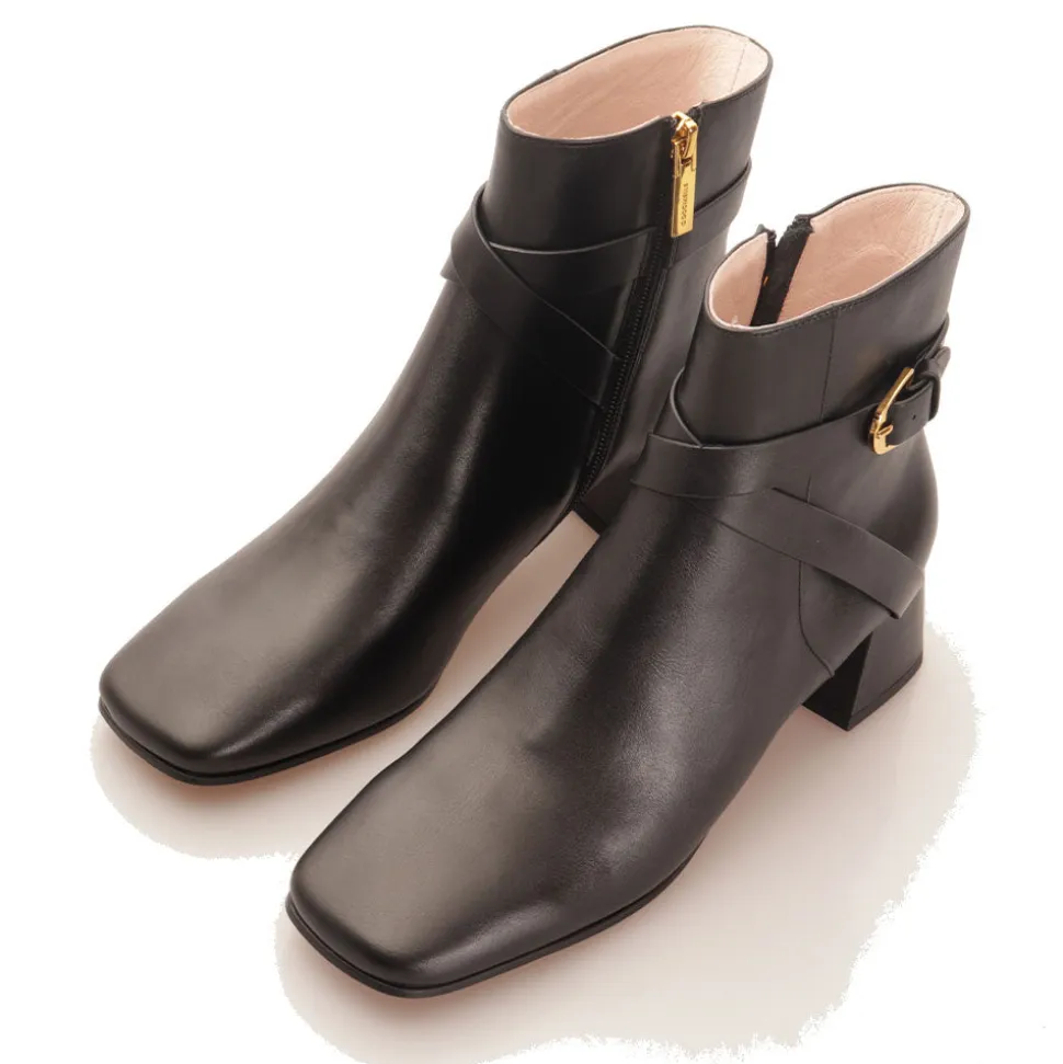 Scarpe Donna COCCINELLE Stivaletti con Tacco Basso Largo in Pelle Nera
