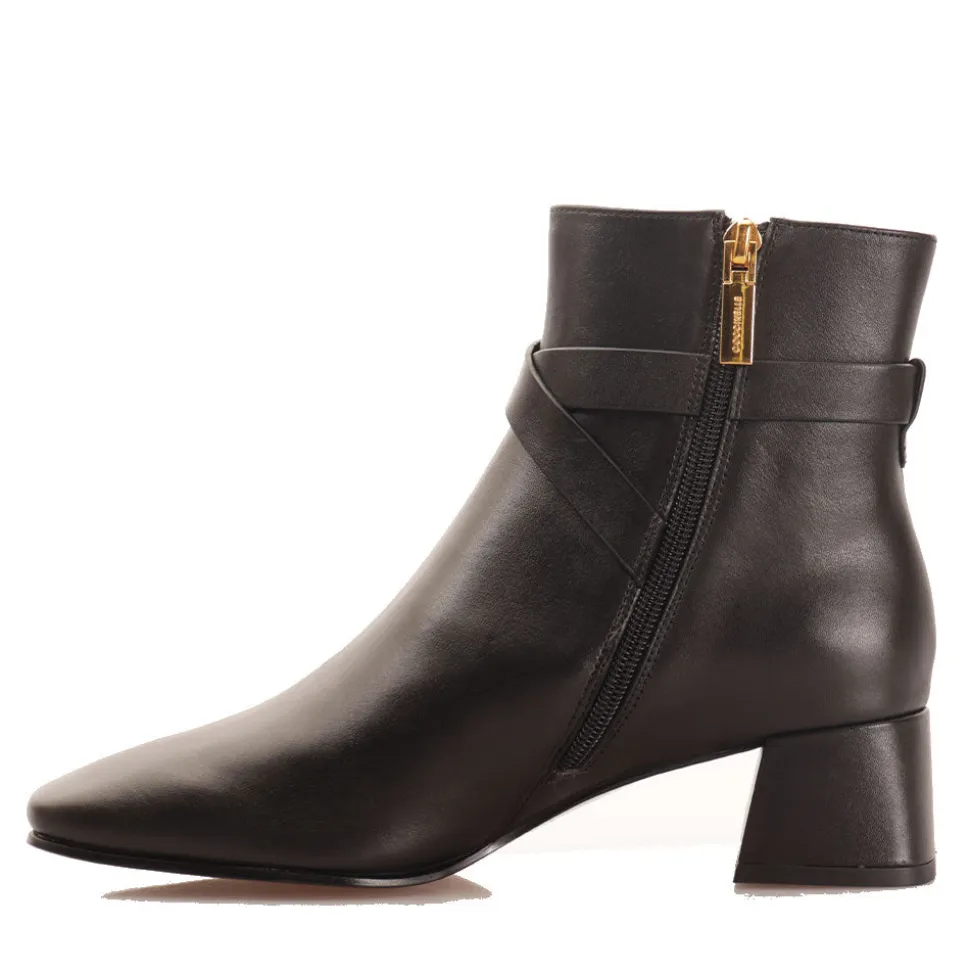 Scarpe Donna COCCINELLE Stivaletti con Tacco Basso Largo in Pelle Nera