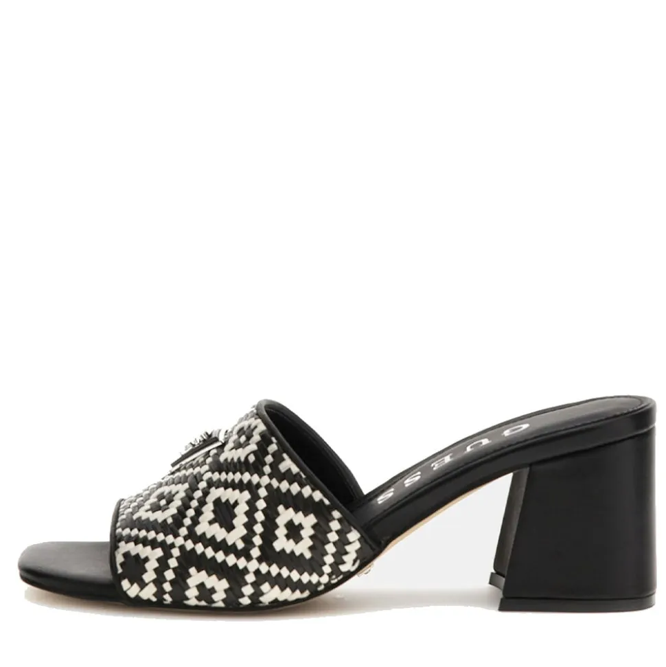 Scarpe Donna GUESS Ciabatte con Tacco Linea Gables in Rafia Colore Nero