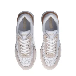 Scarpe Donna LIU JO Amazing 20 Sneakers Platform in Suede Sabbia e Canvas Bainca con Strass