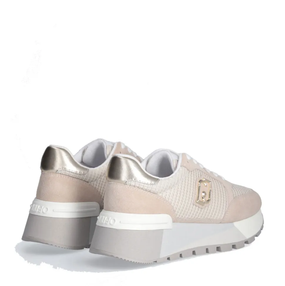 Scarpe Donna LIU JO Amazing 25 Sneakers Platform in Suede e Mesh Sand e Light Gold