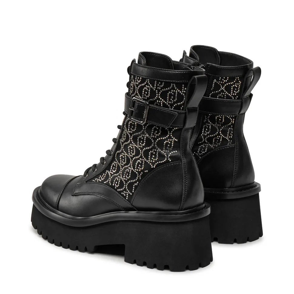 Scarpe Donna LIU JO Flair 03 Anfibi in Nylon Nero con Logo in Strass All Over
