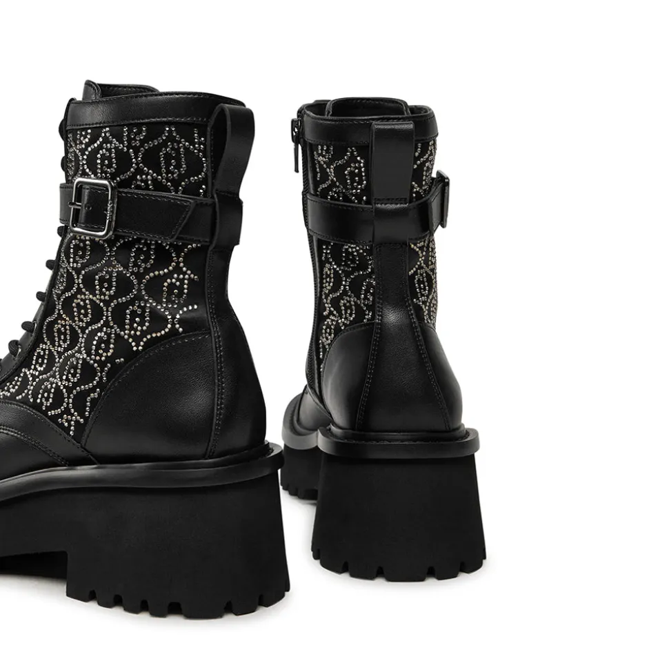 Scarpe Donna LIU JO Flair 03 Anfibi in Nylon Nero con Logo in Strass All Over