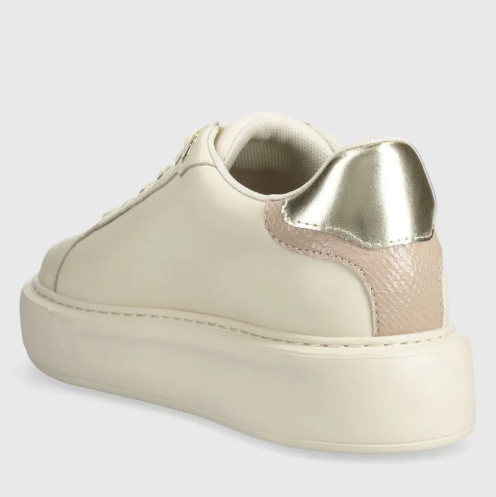 Scarpe Donna LIU JO Kylie 22 Sneakers Platform in Pelle Avorio con Maxi Logo in Paillettes Glitter