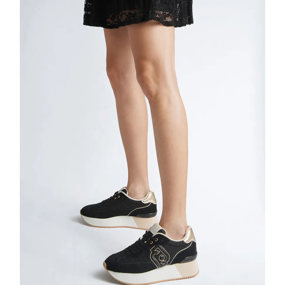 Scarpe Donna LIU JO Sneakers Dreamy 02 in Suede e Brighty Mesh Black e Light Gold