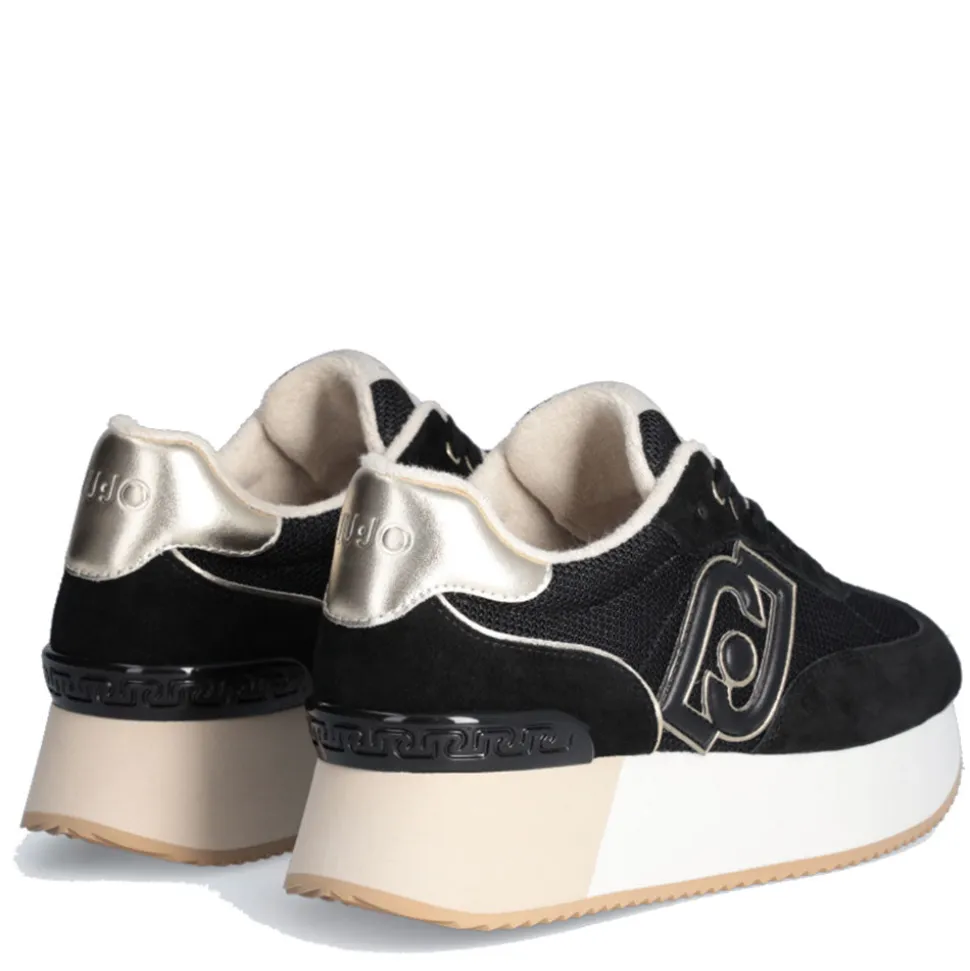 Scarpe Donna LIU JO Sneakers Dreamy 02 in Suede e Brighty Mesh Black e Light Gold