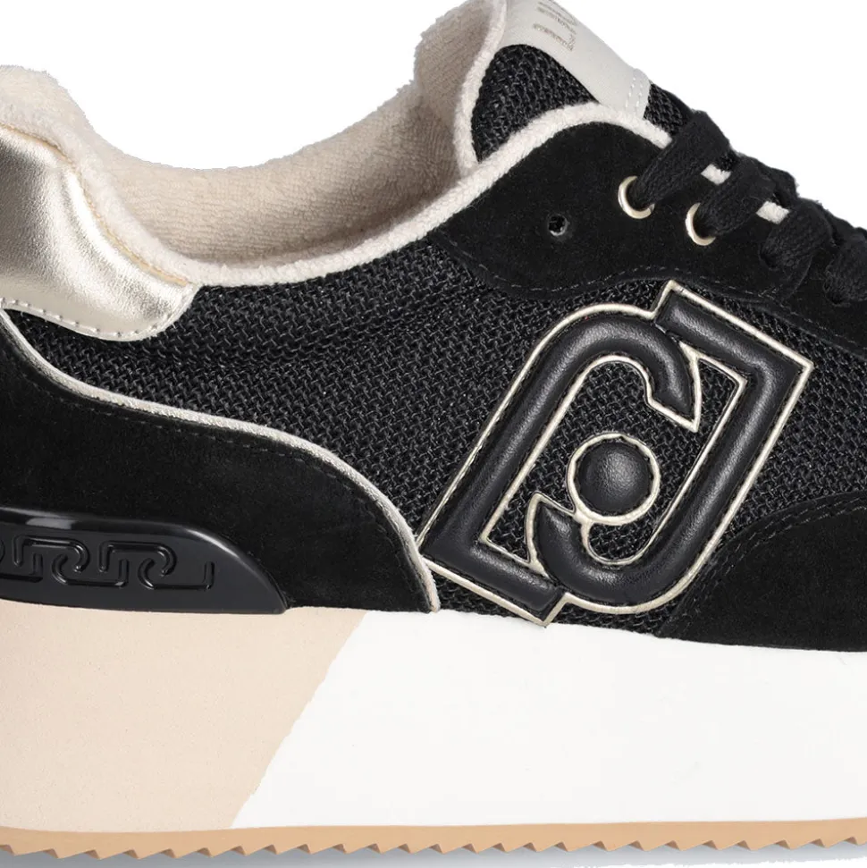 Scarpe Donna LIU JO Sneakers Dreamy 02 in Suede e Brighty Mesh Black e Light Gold