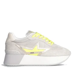 Scarpe Donna LIU JO Sneakers Platform Dreamy 03 in Suede Nylon e Inserti Laminati Grey e Yellow Fluo