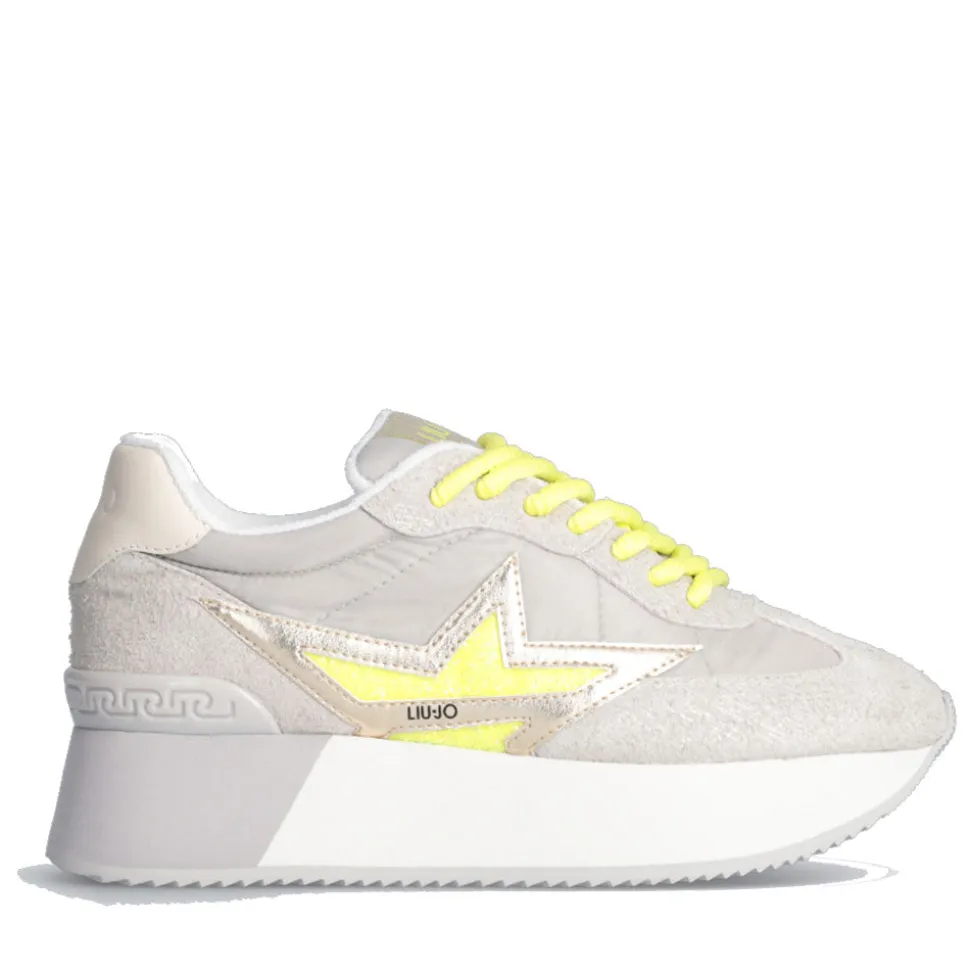 Scarpe Donna LIU JO Sneakers Platform Dreamy 03 in Suede Nylon e Inserti Laminati Grey e Yellow Fluo