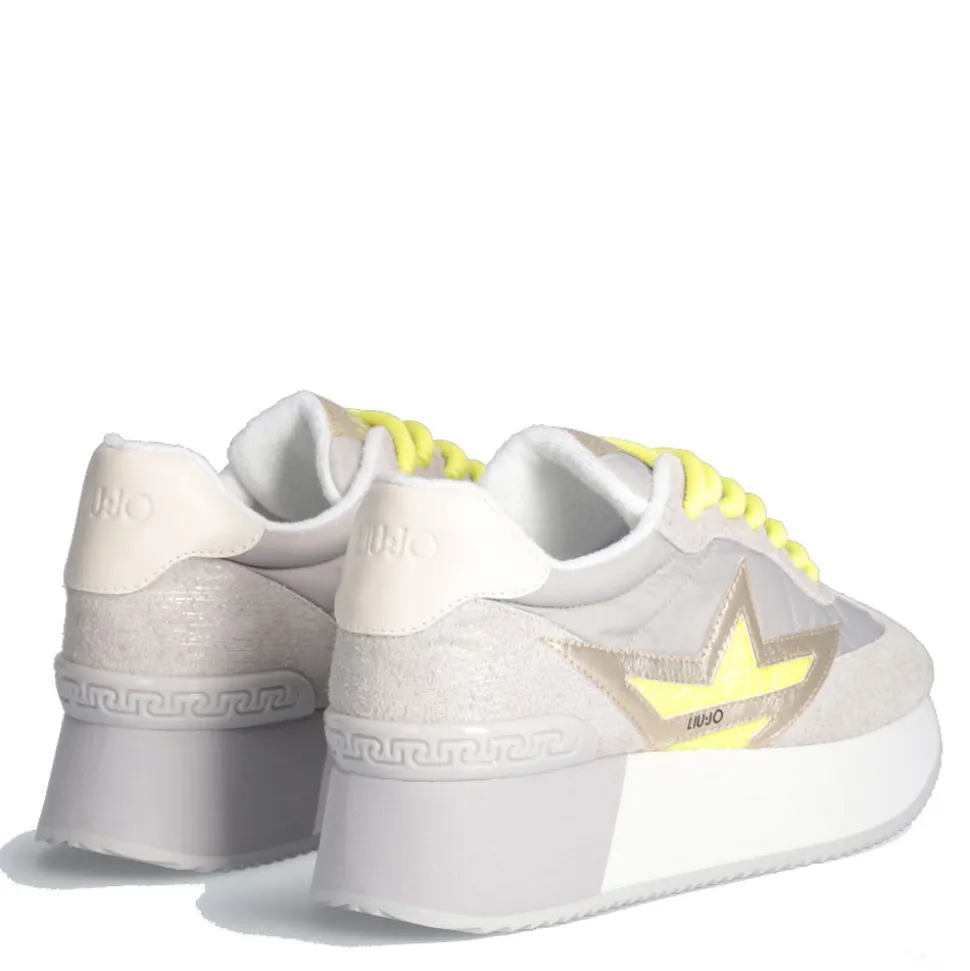 Scarpe Donna LIU JO Sneakers Platform Dreamy 03 in Suede Nylon e Inserti Laminati Grey e Yellow Fluo