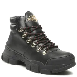 Scarpe Donna LOVE MOSCHINO Sneakers Alte in Pelle Nera linea Gold Metal Logo