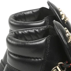 Scarpe Donna LOVE MOSCHINO Sneakers Alte in Pelle Nera linea Gold Metal Logo