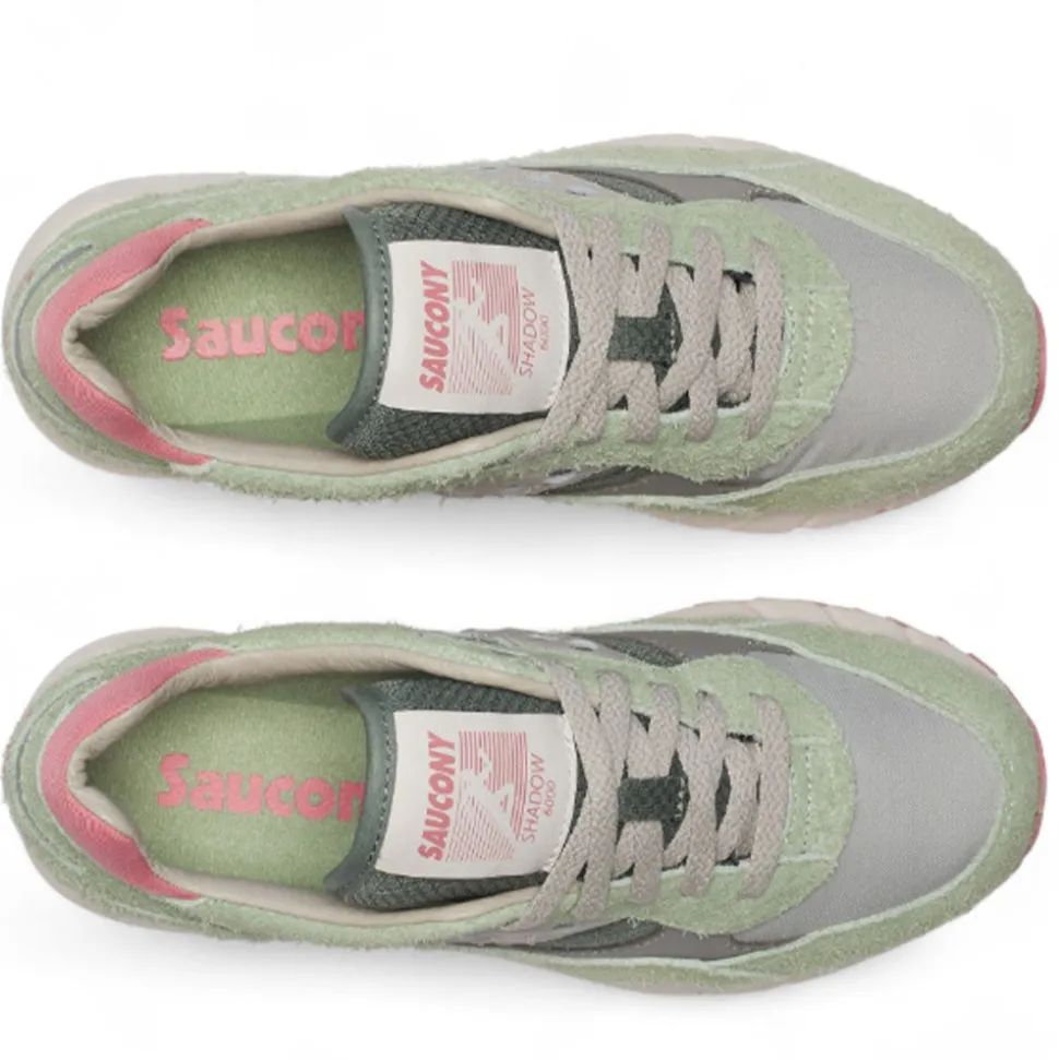 Scarpe Donna Saucony Sneakers Shadow 6000 in Pelle e Tessuto Colore Green - Ivory