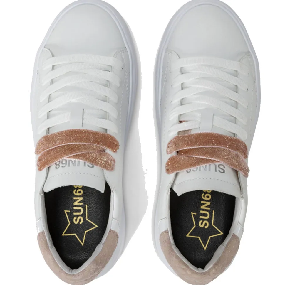 Scarpe Donna Sun68 Sneakers Grace Leather Colore Bianco - Rosa - Z44225