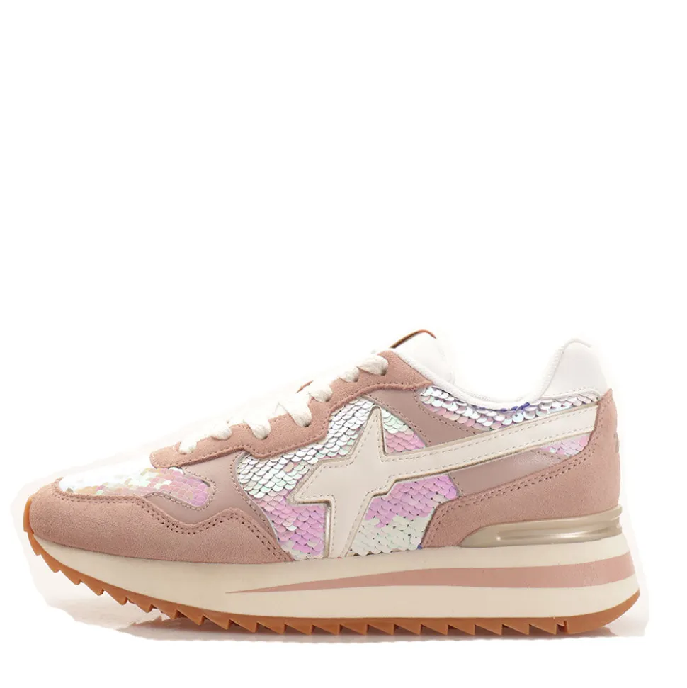 Scarpe Donna W6YZ Sneakers Yak-W. in Suede e Paillettes colore Cipria White e Champagne