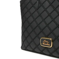 Shopping Bag LOVE MOSCHINO con Ricamo a Scacchi Nero