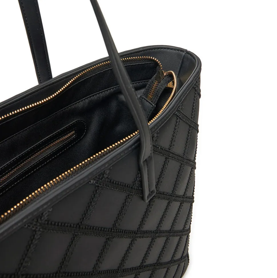 Shopping Bag LOVE MOSCHINO con Ricamo a Scacchi Nero