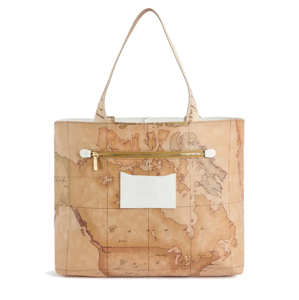 Shopping Bag Reversibile 1A Classe Alviero Martini linea Reverse Soft Bianco e Geo Classic LC98