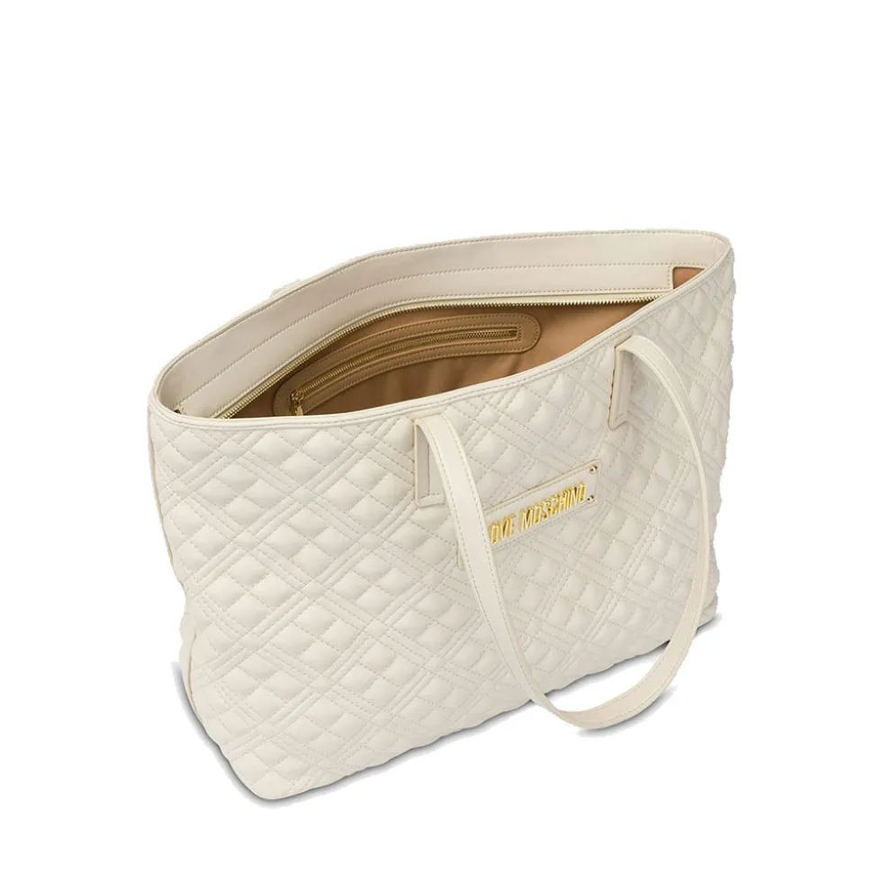 Shopping Bag Trapuntata LOVE MOSCHINO linea Lettering Logo Avorio