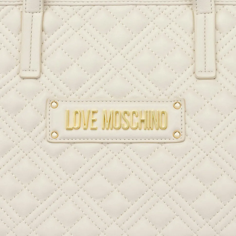 Shopping Bag Trapuntata LOVE MOSCHINO linea Lettering Logo Avorio