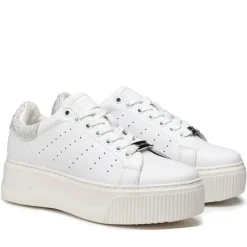 Sneakers Donna CULT Perry 3162 in Pelle Bianca con Glitter Argento