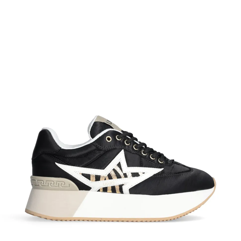Sneakers Donna LIU JO Dreamy 05 in Nylon Nero con Maxi Stella Animalier