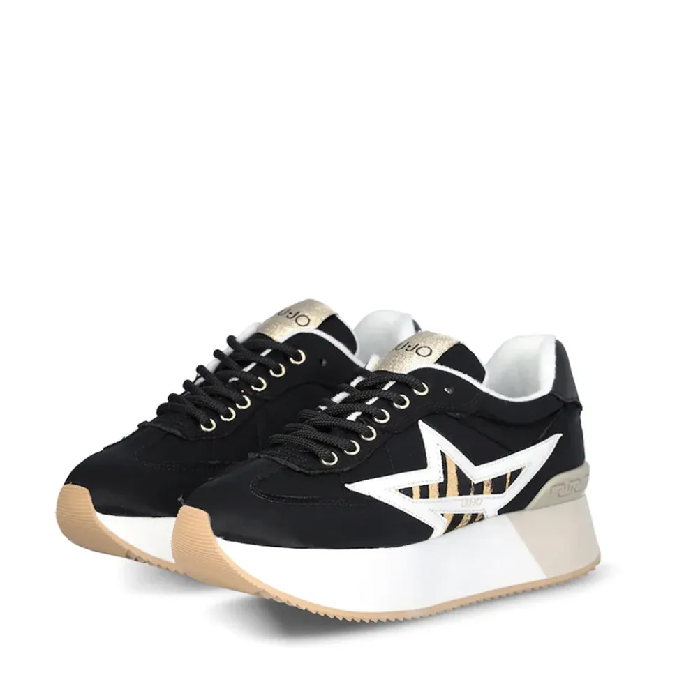 Sneakers Donna LIU JO Dreamy 05 in Nylon Nero con Maxi Stella Animalier