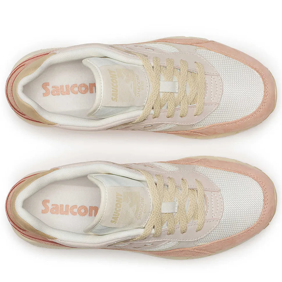 Sneakers Donna SAUCONY Shadow 6000 in Pelle e Tessuto Colore Off White - Peach