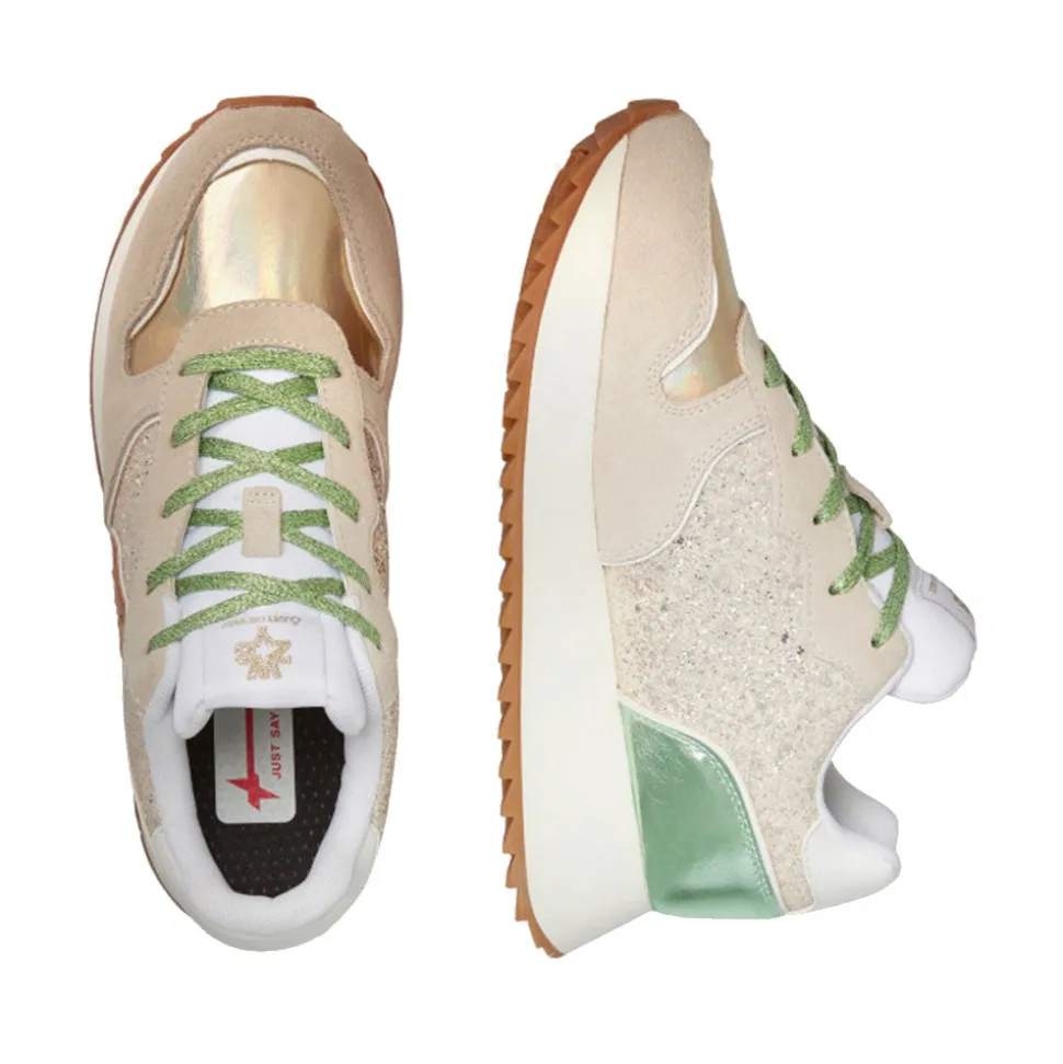 Sneakers Donna W6YZ Jet-W. in Pelle Suede e Dettaglio Glitter Cream Multi