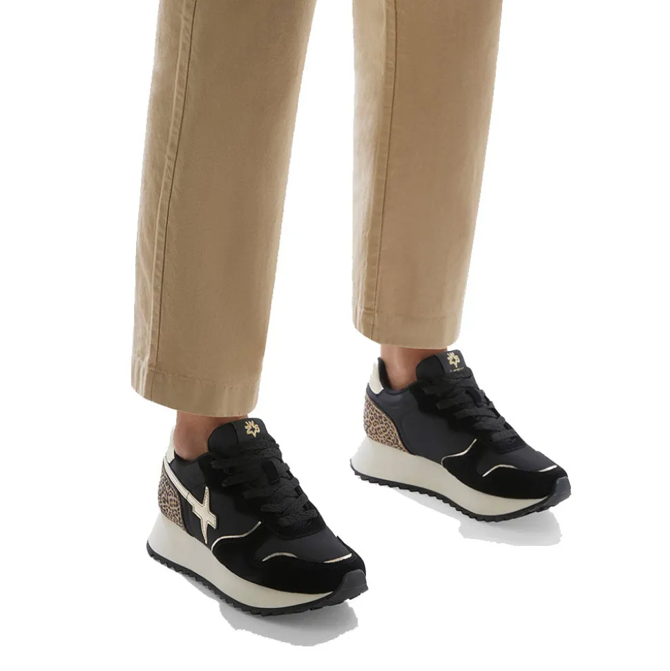 Sneakers Donna W6YZ Jet-W. in Tessuto Tecnico e Suede con Inserti Animalier colore Black Platinum