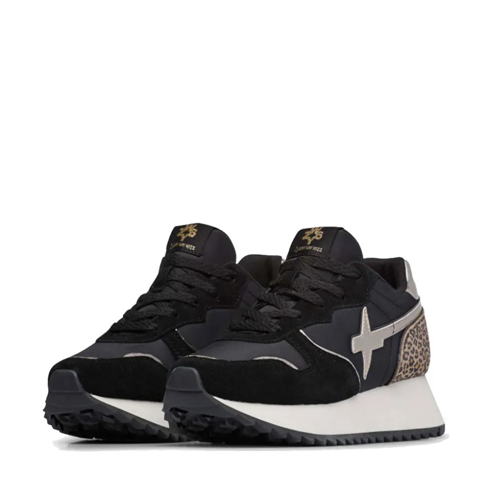 Sneakers Donna W6YZ Jet-W. in Tessuto Tecnico e Suede con Inserti Animalier colore Black Platinum