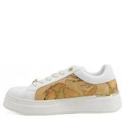 Sneakers Platform 1A Classe Alviero Martini Bianco con Inserti in Tessuto Beige Geo 2141